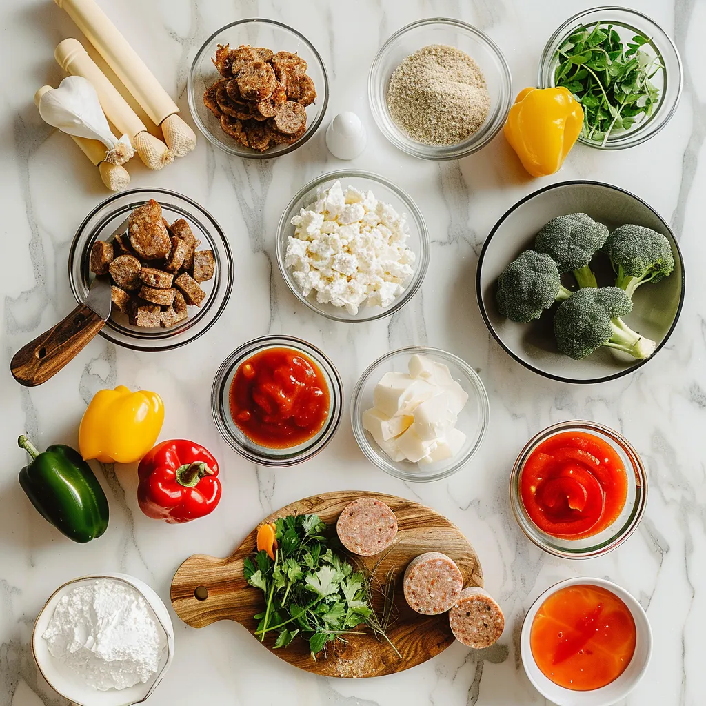 Delectable Sausage, Pepper, and Onion Quiche ingredients