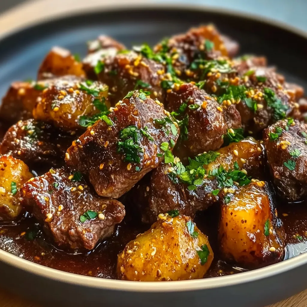 High Protein Slow Cooker Garlic Butter Beef Bites Zesty