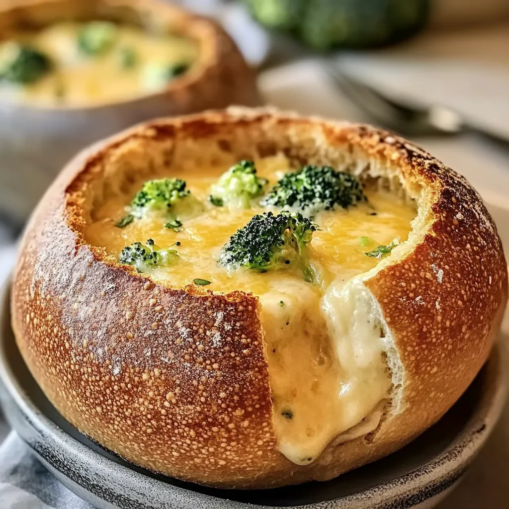 Zesty Classic Broccoli Cheddar Soup in Bread Bowl