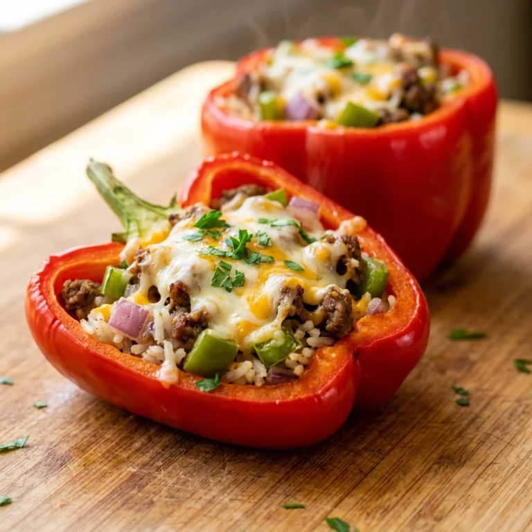 Easy Slow Cooker Ground Beef Stuffed Bell Peppers Without Tomato Sauce Recipe | Healthy