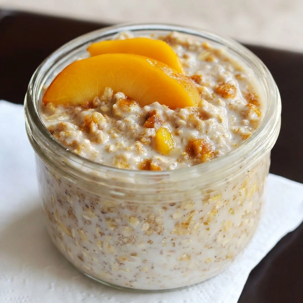 Peach Cobbler Overnight Oats — Dessert for Breakfast!