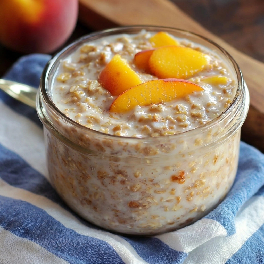 Peach Cobbler Overnight Oats — Dessert for Breakfast!