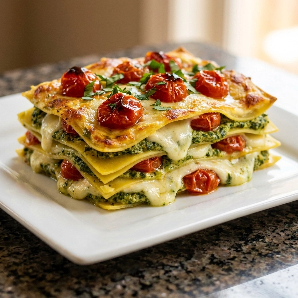 Cheesy Pesto Lasagna Ribbons — A Fresh Twist on Comfort!