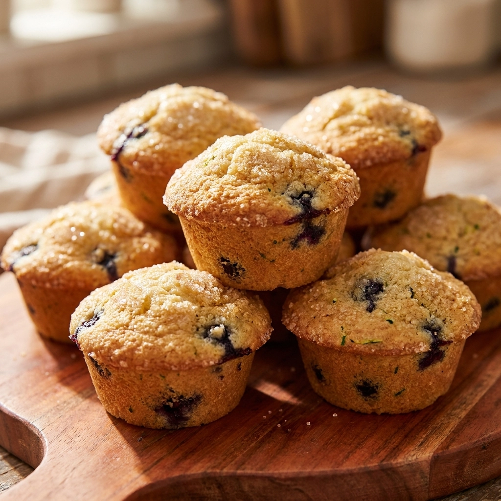 Moist Blueberry Zucchini Muffins Recipe with Easy Lemon Sugar Topping | Healthy Breakfast
