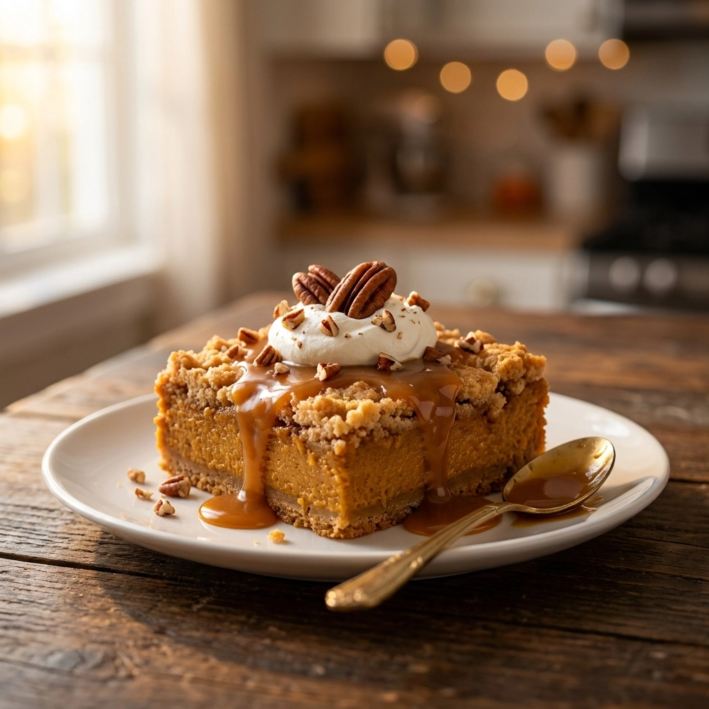 Caramel Pumpkin Cobbler with Pecans Recipe | Easy Fall Dessert Idea