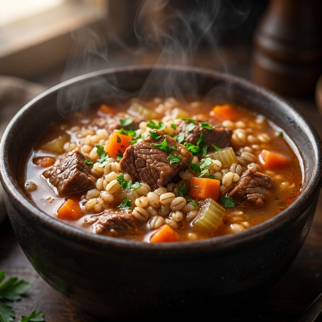 Hearty Beef Barley Soup with Root Vegetables | Comforting Winter Soup Recipe