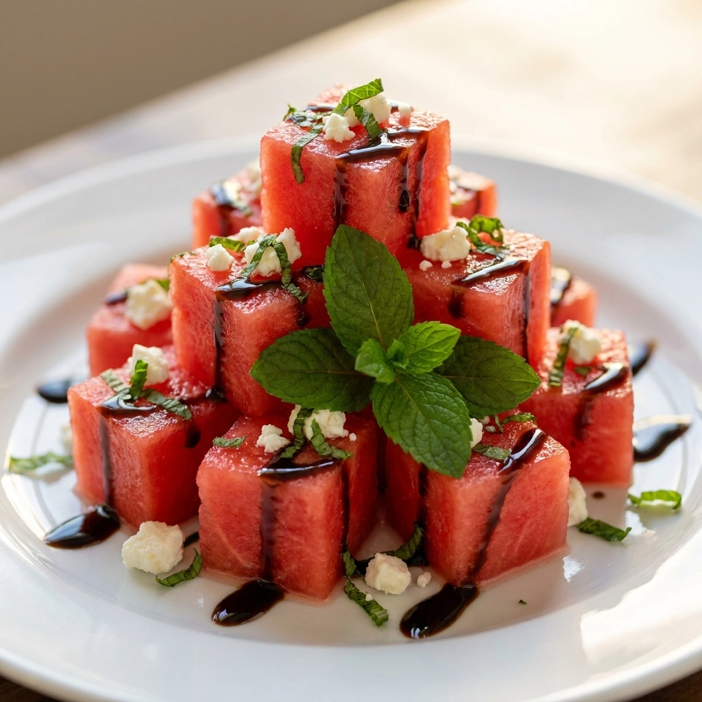 Fresh Watermelon Feta Salad Recipe with Mint and Balsamic Glaze | Summer Salad Ideas