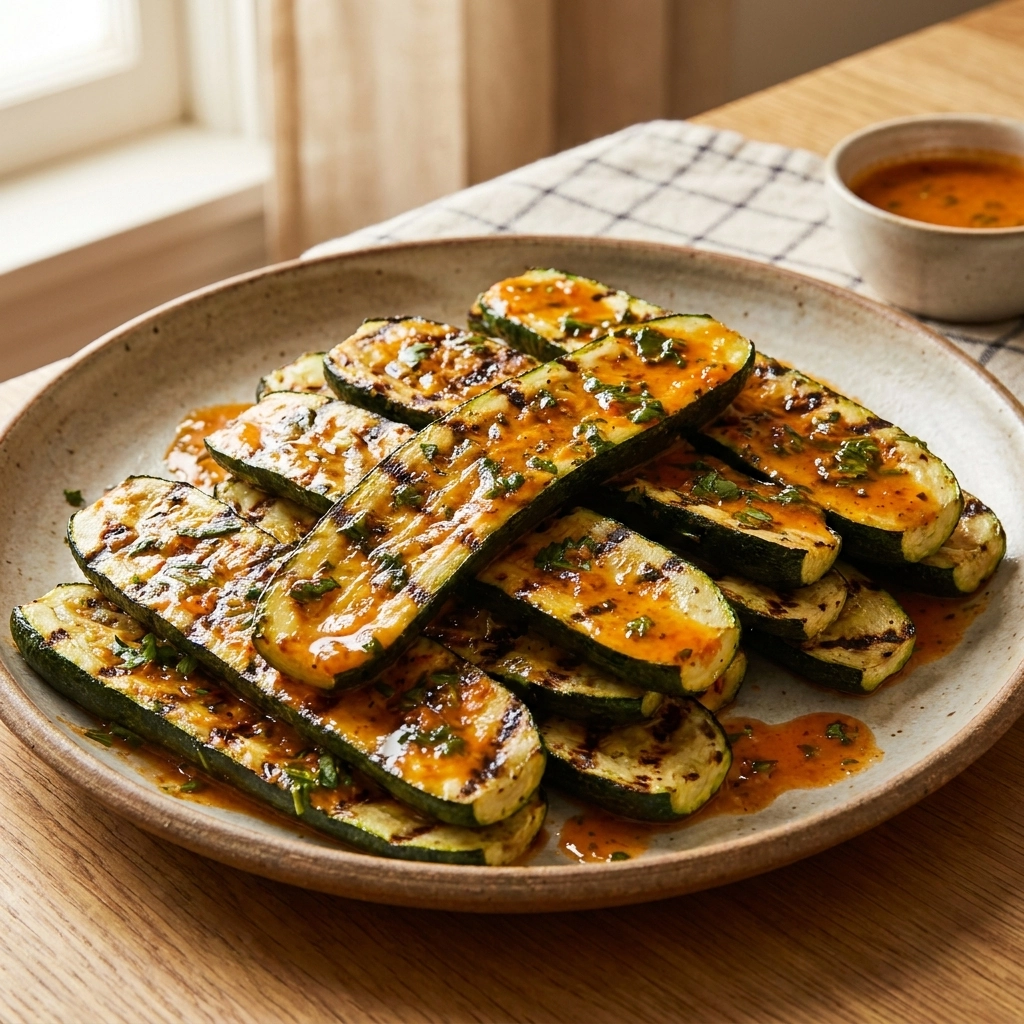 Grilled Zucchini Recipe With Harissa Orange Streaks | Healthy Summer Side Dish