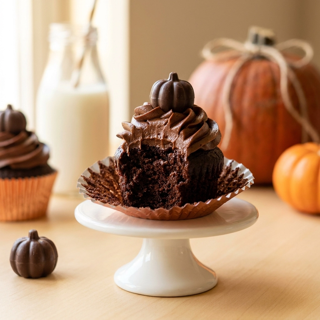 Decadent Chocolate Pumpkin Cupcakes with Cream Cheese Frosting | Fall Dessert Ideas