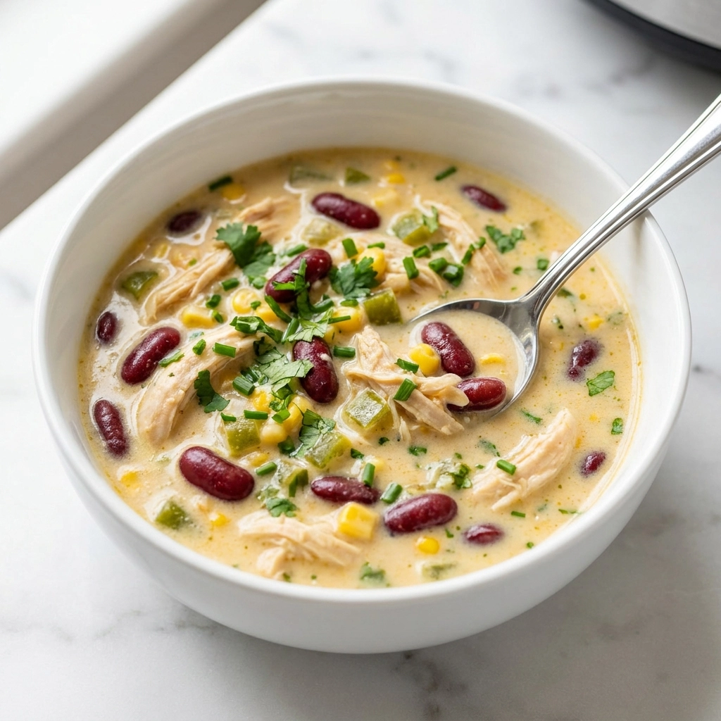 Creamy Slow Cooker Cream Cheese Chicken Chili Recipe | Easy Crock Pot Dinner