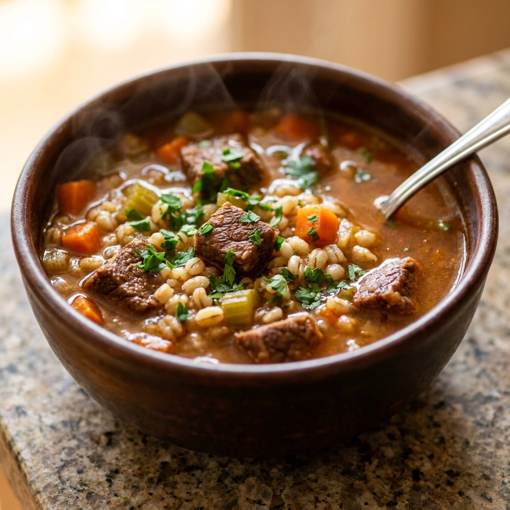 Hearty Beef Barley Soup with Root Vegetables | Cozy Winter Comfort Food Recipe