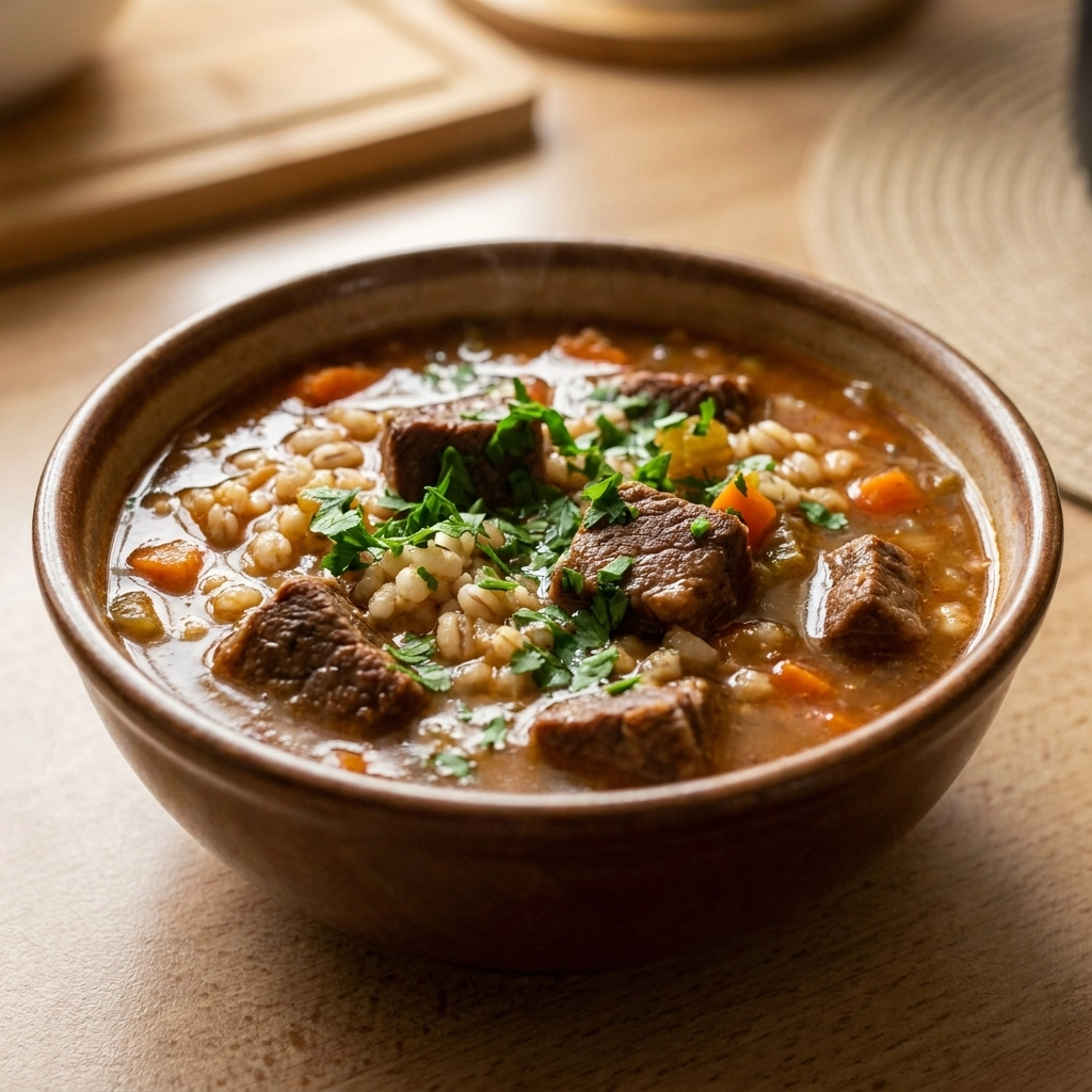 Hearty Beef Barley Soup with Root Vegetables | Comforting Winter Soup Recipe