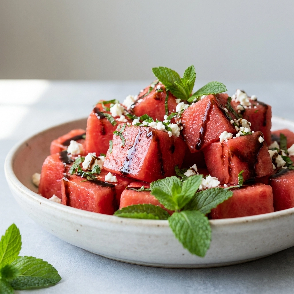 Fresh Watermelon Feta Salad Recipe with Mint and Balsamic Glaze | Summer Salad Ideas