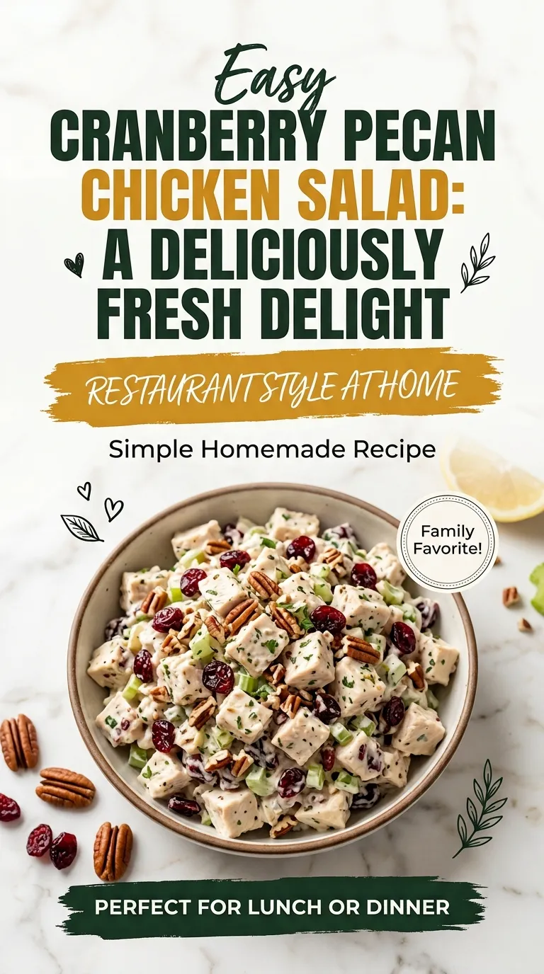 Creamy chicken salad with dried cranberries and toasted pecans served in a white bowl on a light wooden surface.