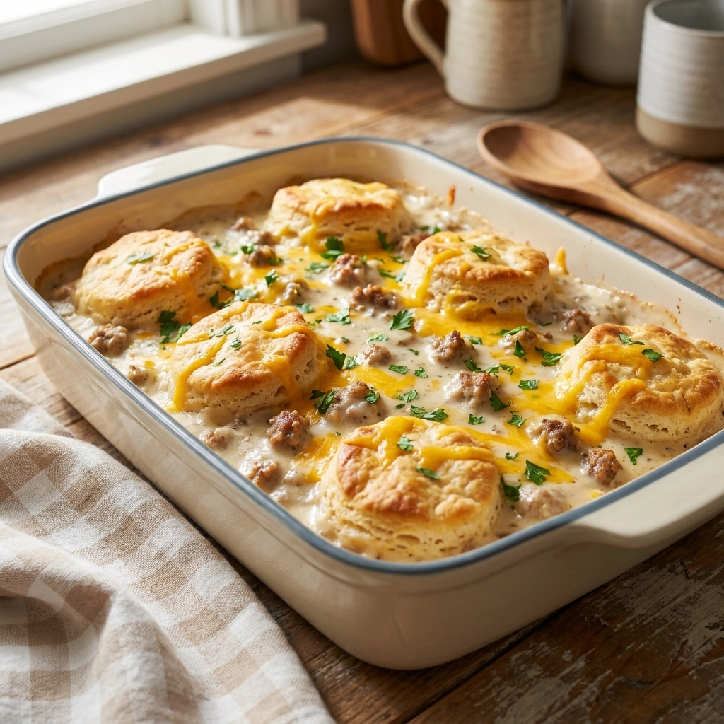 Cozy Biscuits and Gravy Casserole for Family Brunch | Easy Breakfast Bake Recipe