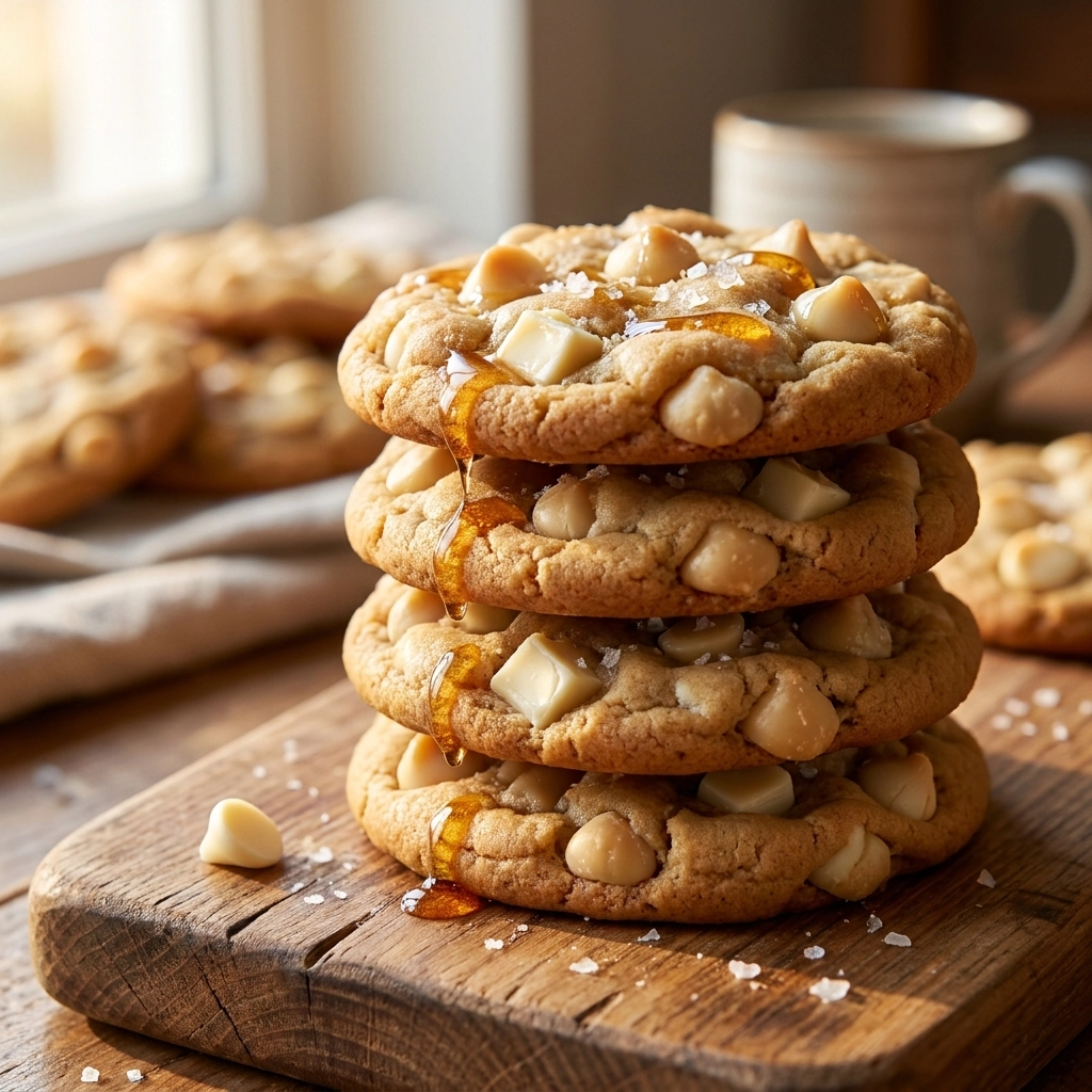Salted Honey White Chocolate Macadamia Nut Cookies | Easy Gourmet Cookie Recipe