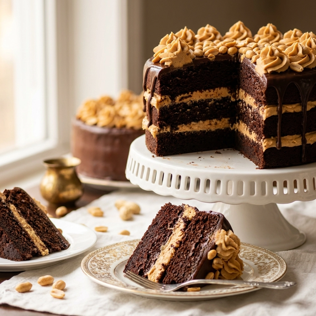 The Ultimate Chocolate Peanut Butter Cake With Creamy Frosting | Easy Dessert Recipe