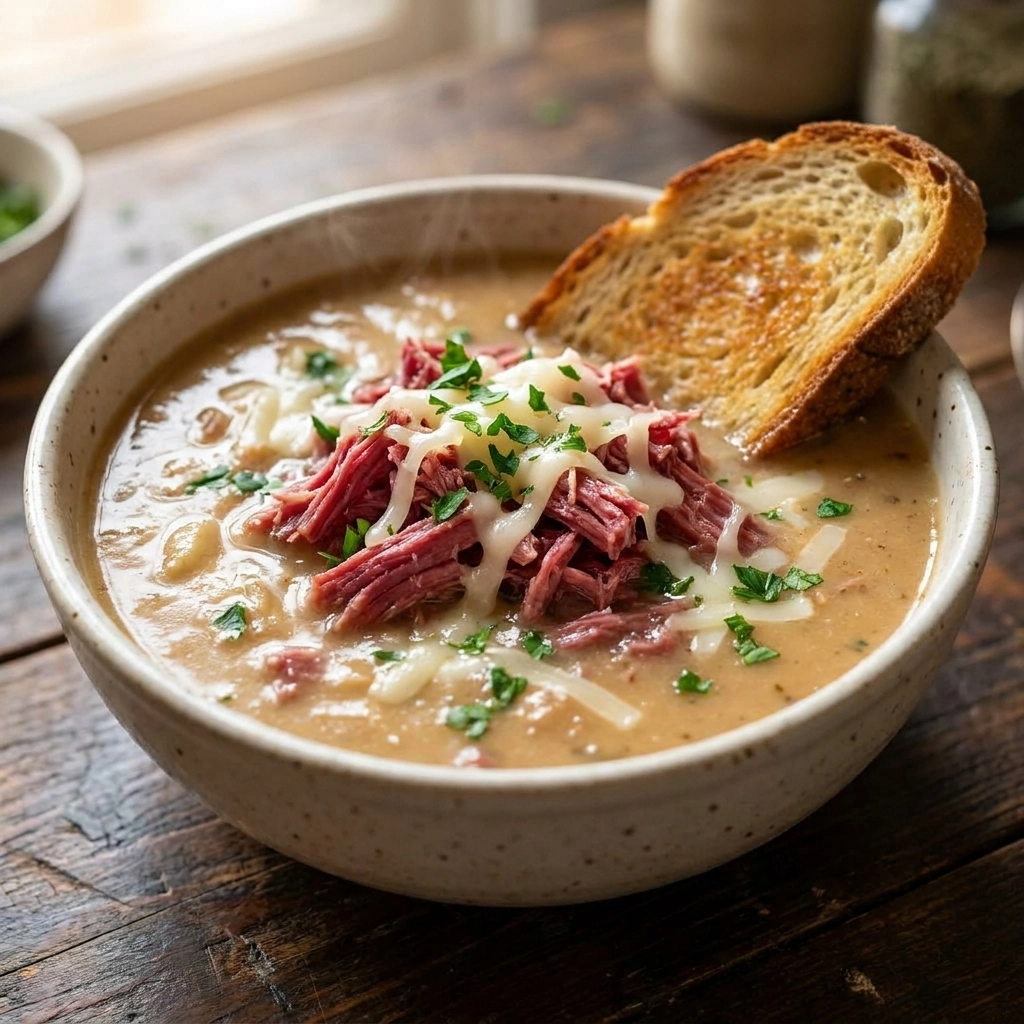 Creamy Reuben Soup with Melted Swiss and Sauerkraut | Easy Comfort Food Recipes