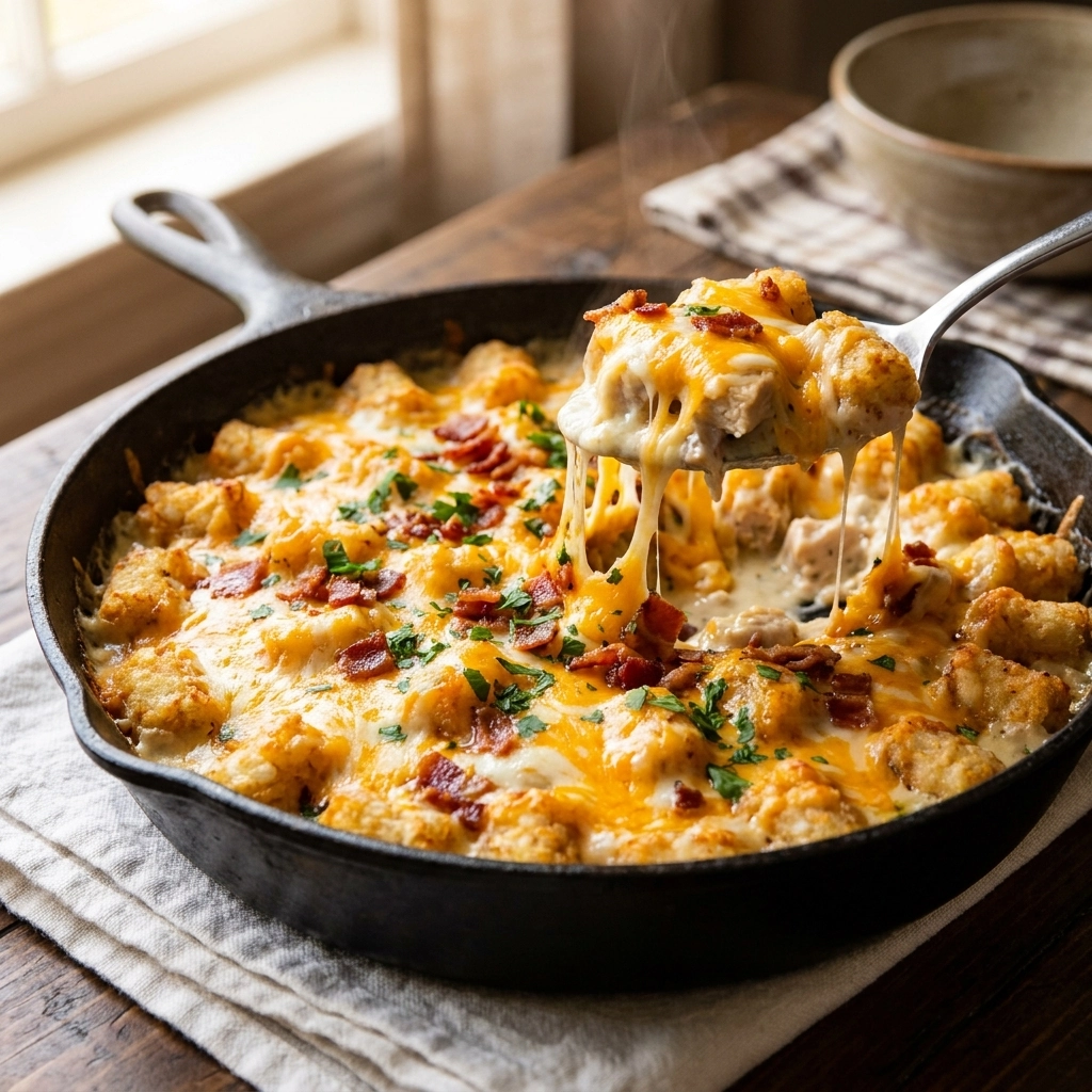 Ultimate Chicken Bacon Ranch Tater Tot Casserole Recipe | Easy Family Dinner Idea