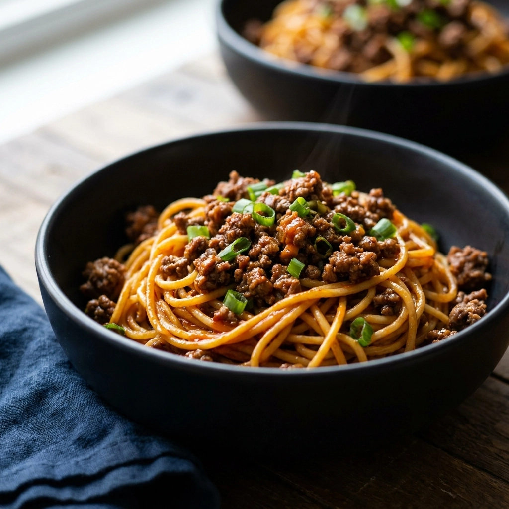 Sizzling Mongolian Ground Beef Noodles | Easy 20 Minute Beef Stir Fry Recipe
