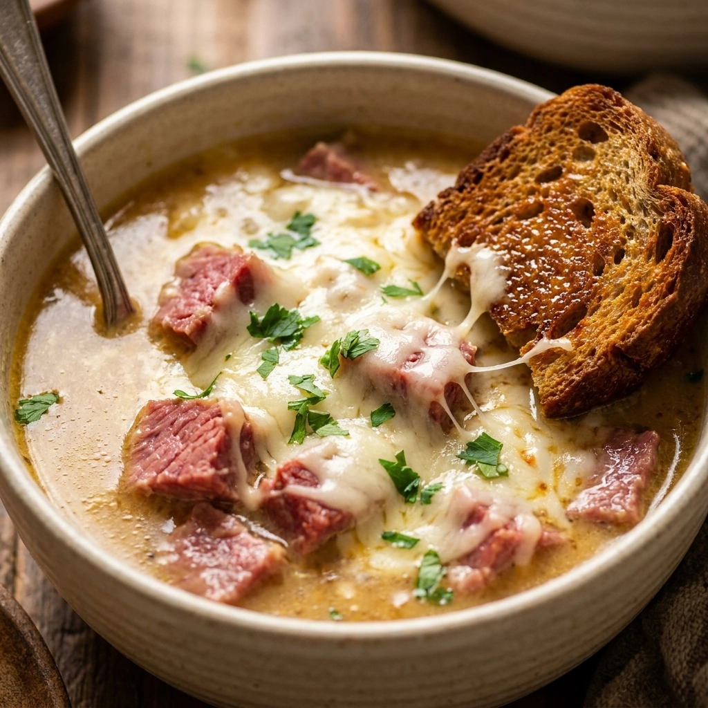 Creamy Reuben Soup with Melted Swiss and Sauerkraut | Easy Comfort Food Recipes