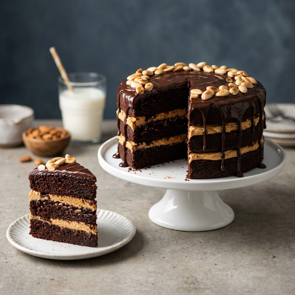 The Ultimate Chocolate Peanut Butter Cake With Creamy Frosting | Easy Dessert Recipe