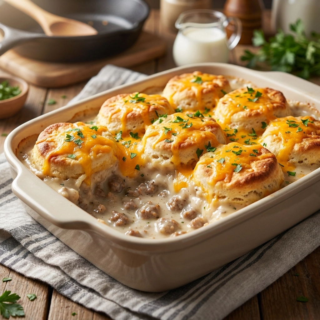 Cozy Biscuits and Gravy Casserole for Family Brunch | Easy Breakfast Bake Recipe