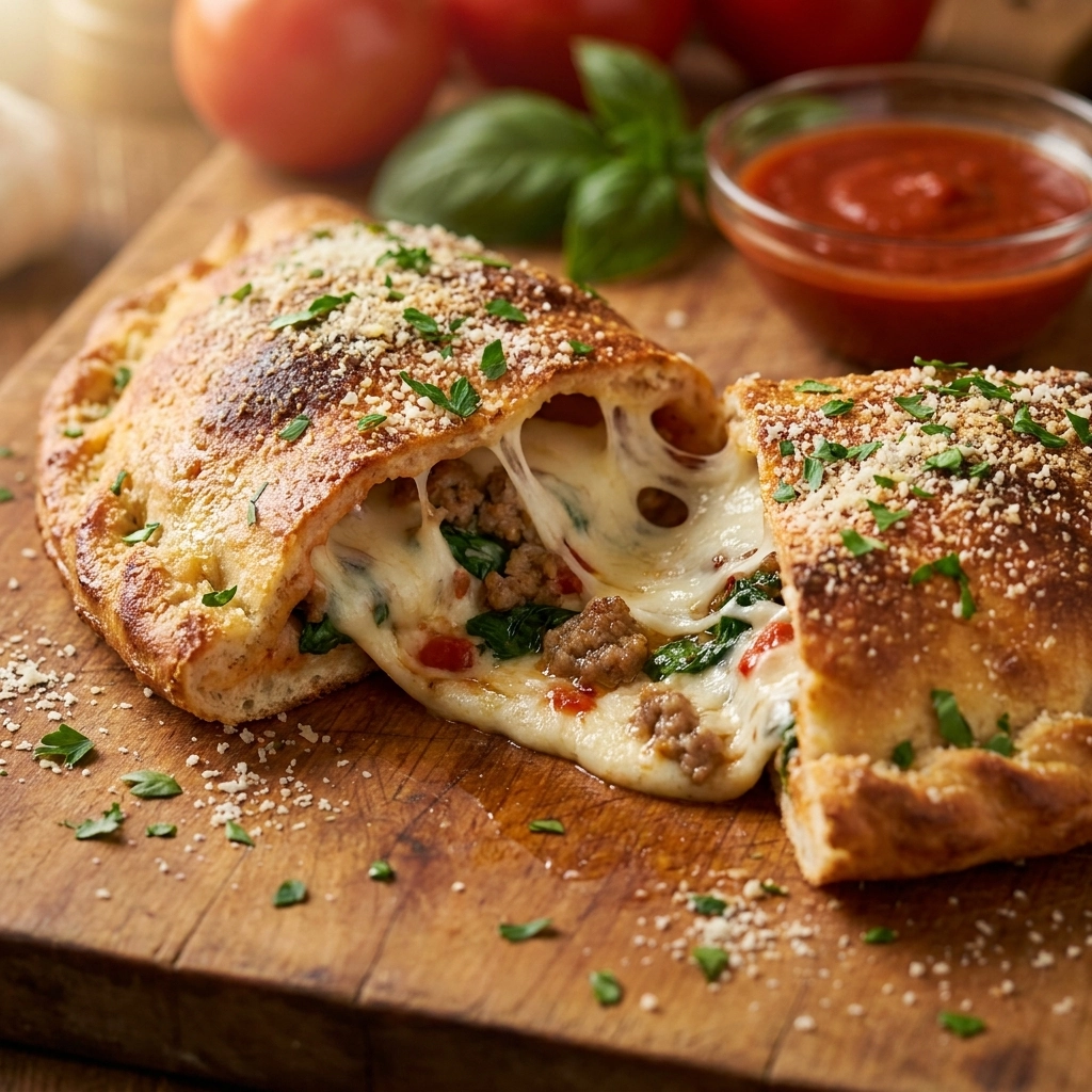 Golden Homemade Calzones with Gooey Melted Cheese | Easy Pizza Pocket Recipe
