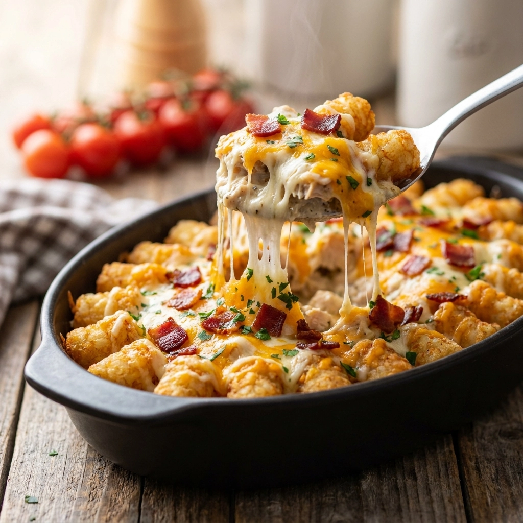 Ultimate Chicken Bacon Ranch Tater Tot Casserole Recipe | Easy Family Dinner Idea