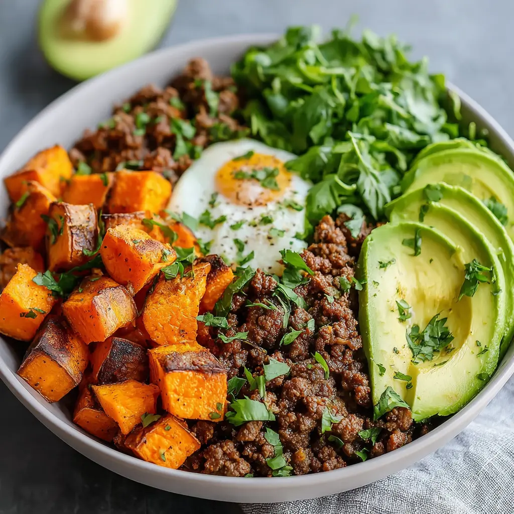 Ground Beef Sweet Potato Avocado Bowl | Healthy Paleo Meal Prep Idea