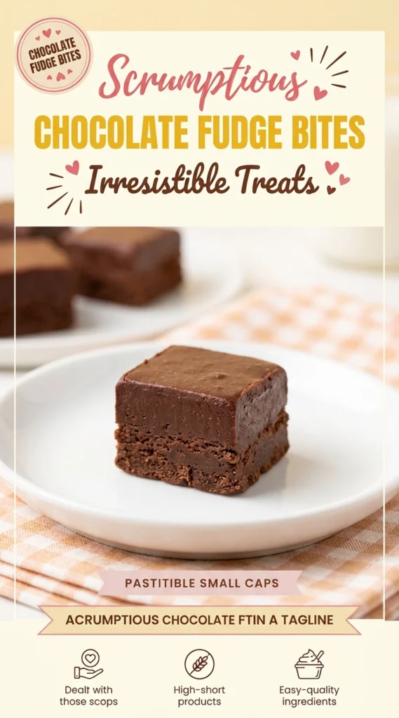 Small square pieces of rich dark chocolate fudge stacked on a plate, dusted lightly with powdered sugar.