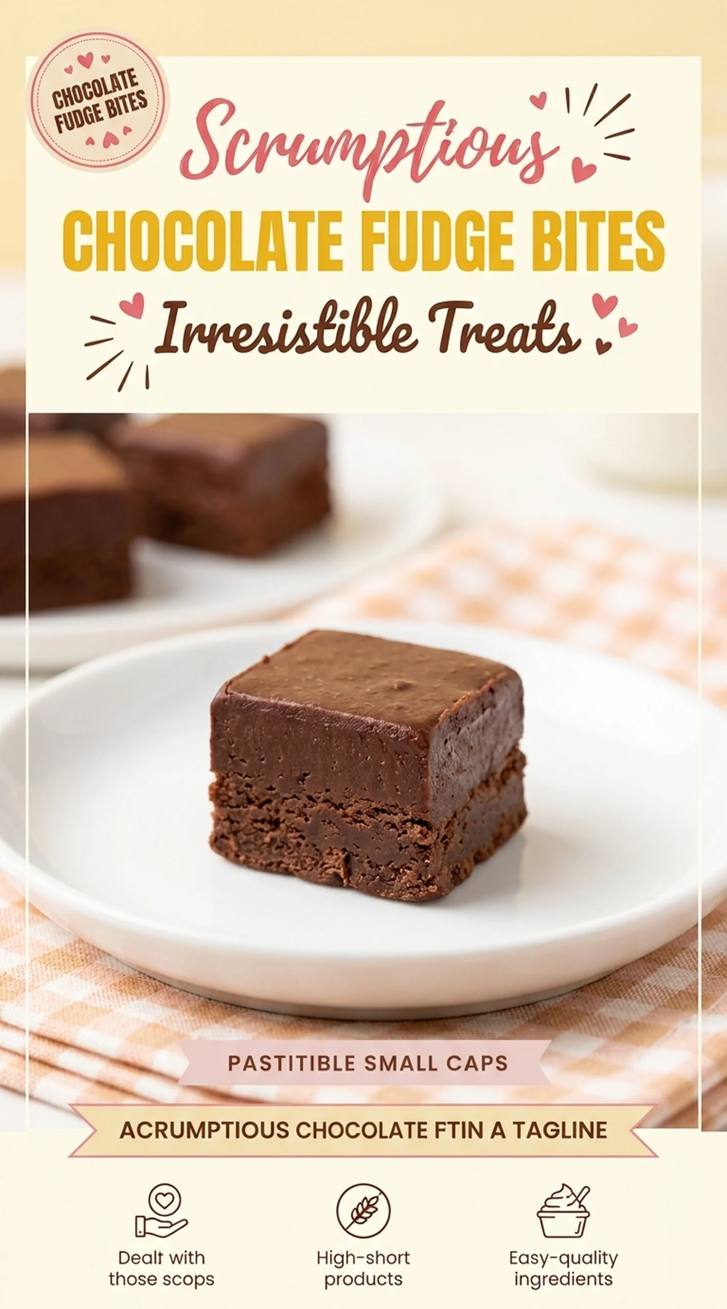 Small square pieces of rich dark chocolate fudge stacked on a plate, dusted lightly with powdered sugar.