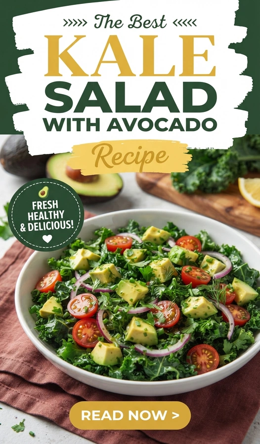 Chopped kale salad in a bowl topped with sliced avocado, fresh parsley, mint, and a light lemon vinaigrette.