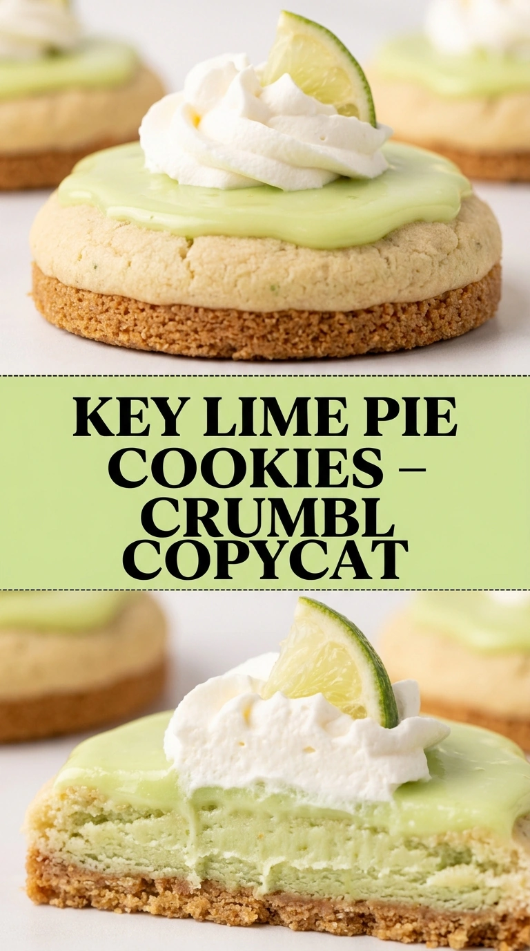 Thick, soft lime-flavored cookies topped with a swirl of creamy key lime frosting and a sprinkle of graham cracker crumbs.