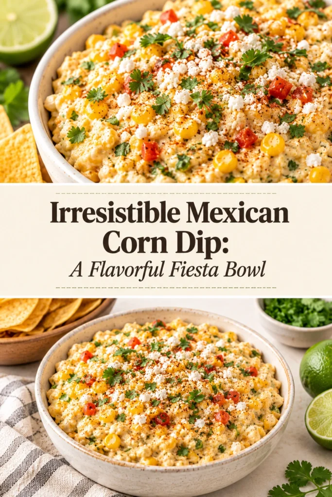 A creamy Mexican corn dip in a bowl topped with melted cheese, green onions, and red chili flakes.