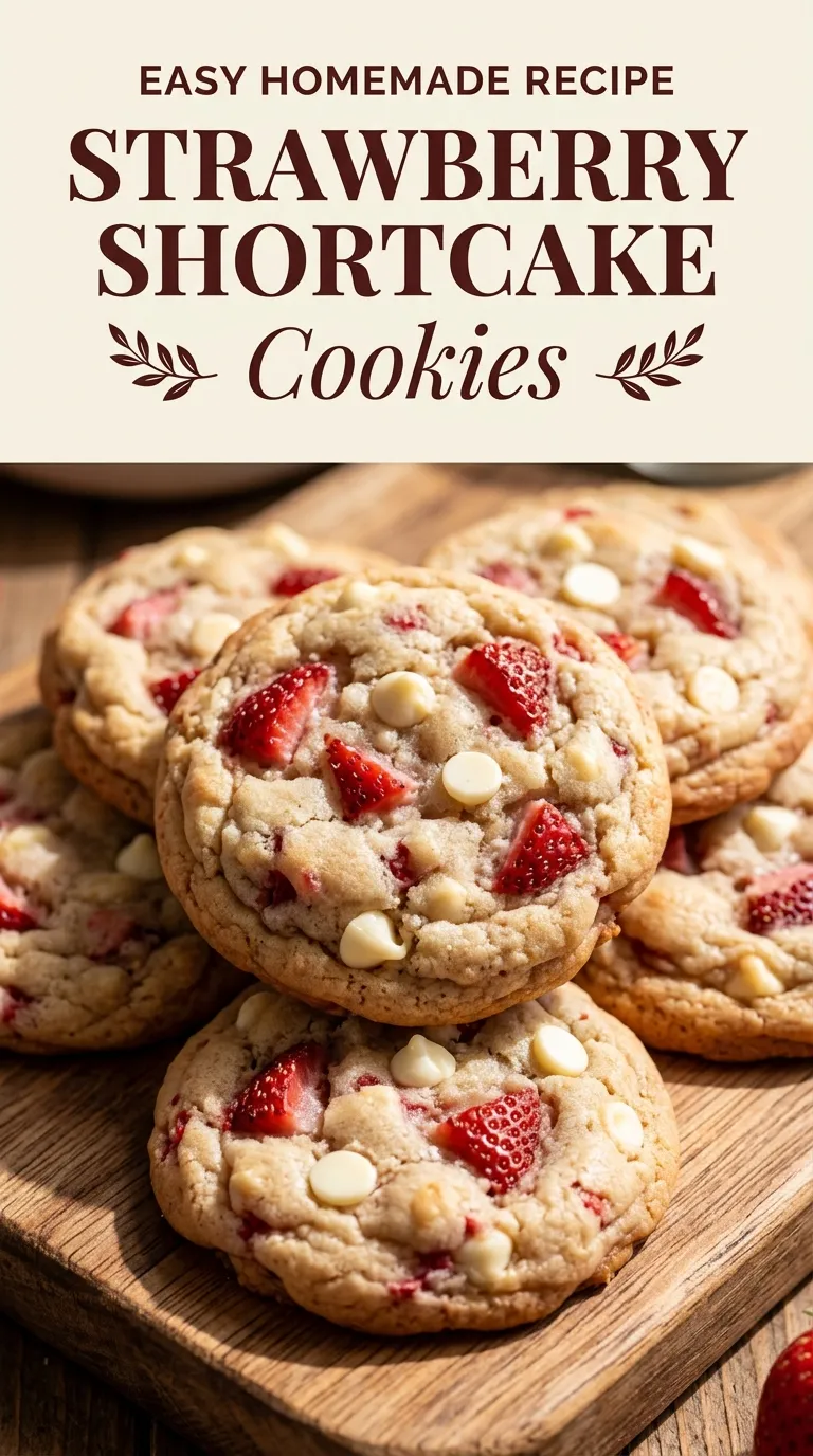 Soft sugar cookies topped with a dollop of whipped cream and a fresh sliced strawberry on a baking sheet.