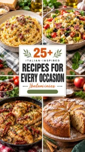 A collage of diverse Italian-inspired dishes featuring pasta, risotto, and appetizers