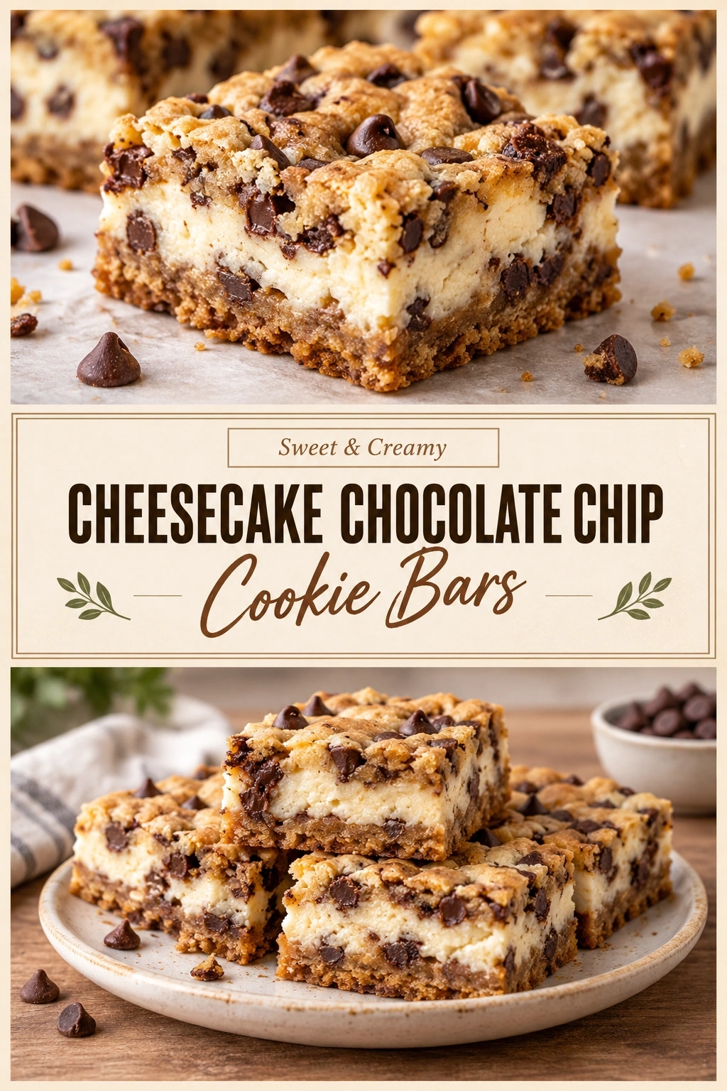 Cheesecake Chocolate Chip Cookie Bars | Easy Dessert Bar Recipes recipe