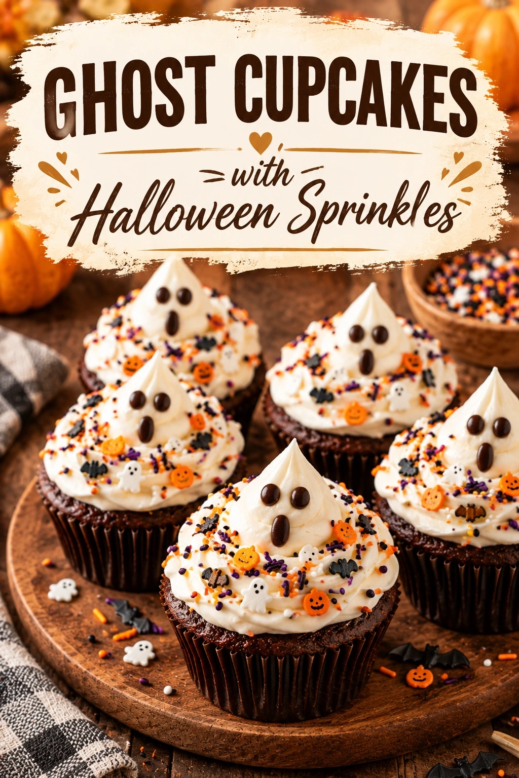 Ghost Cupcakes with Halloween Sprinkles | Easy Spooky Dessert Ideas recipe