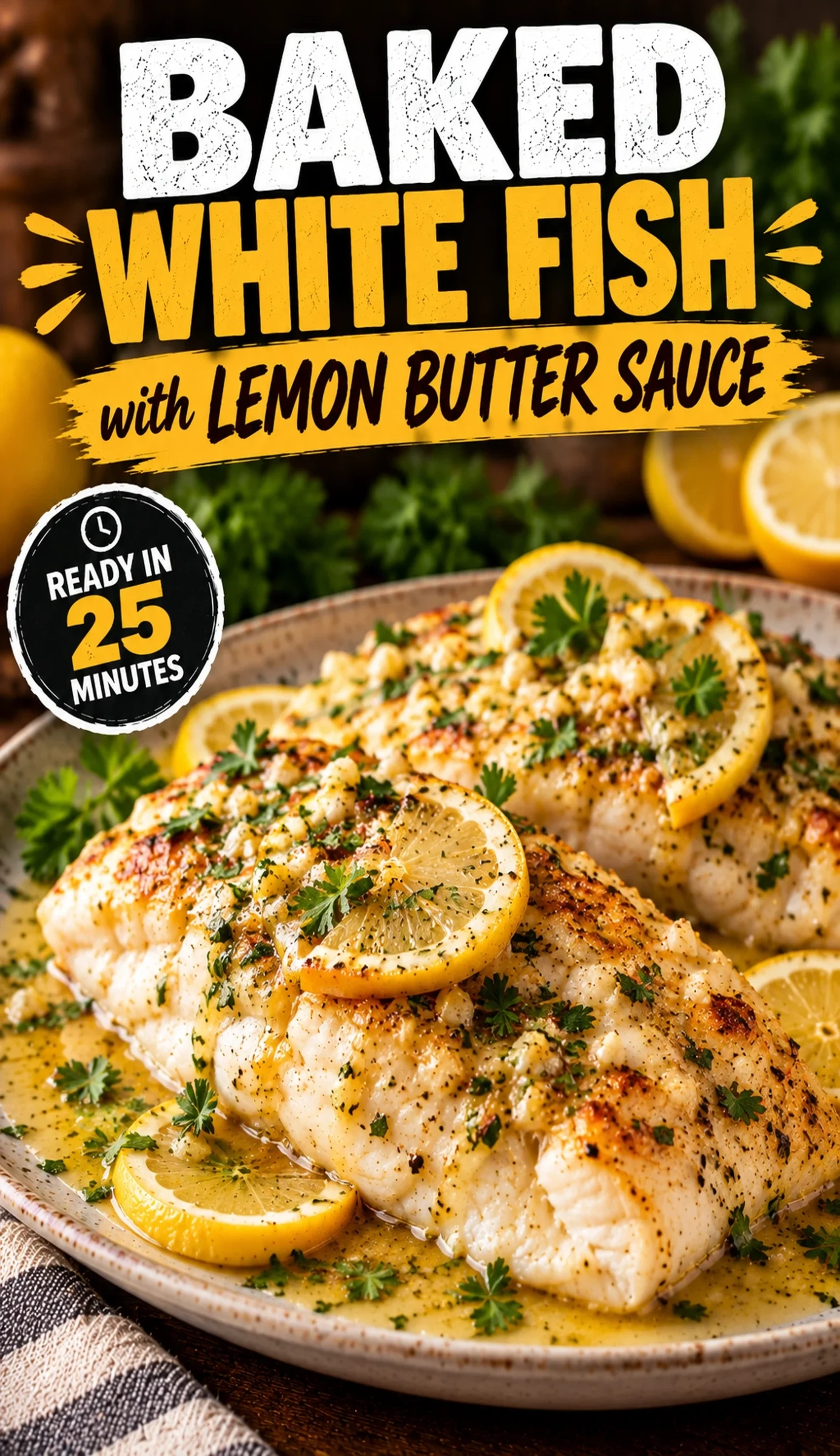 Baked White Fish with Lemon Butter Sauce | Easy Healthy Seafood Dinner Idea recipe