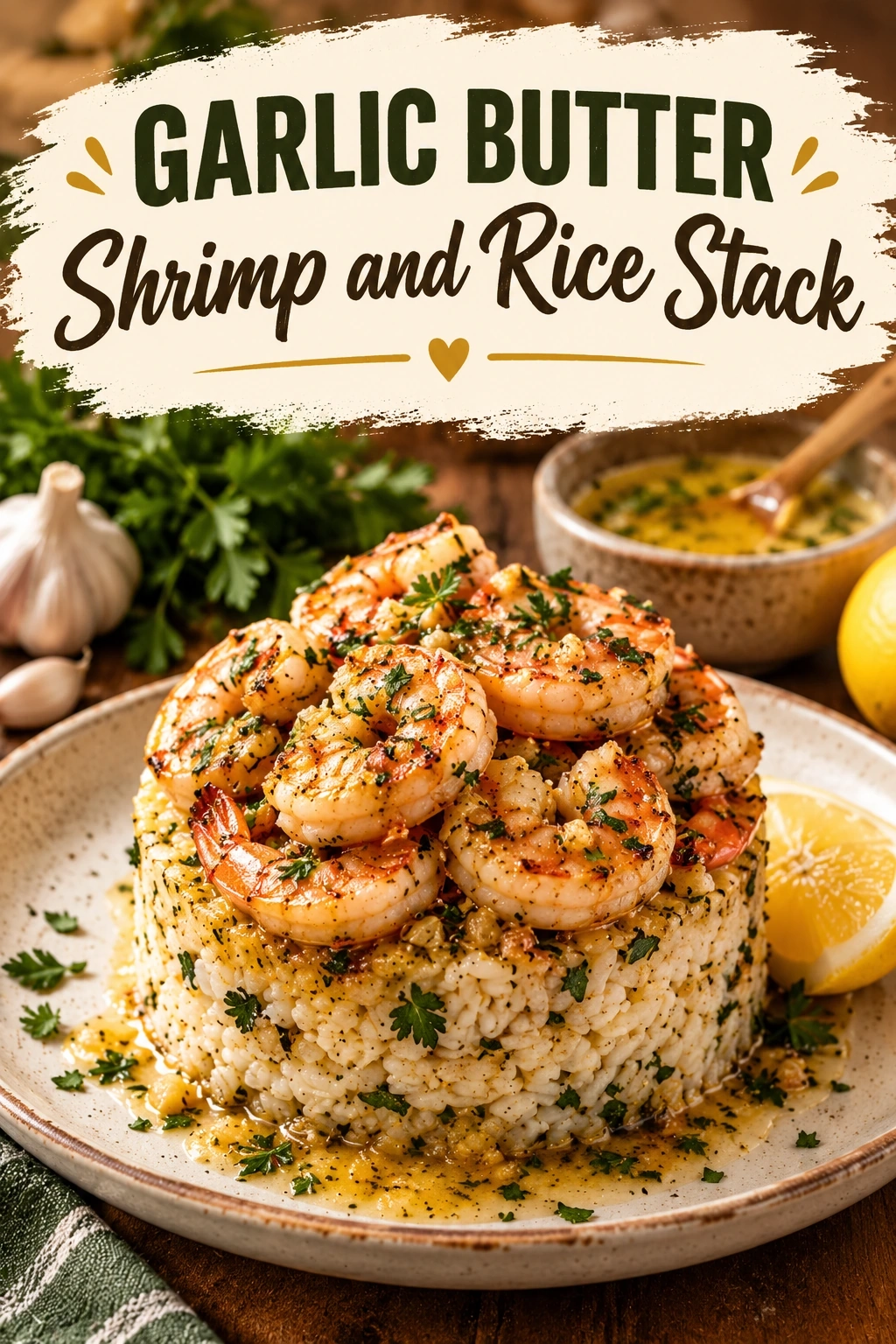 Garlic Butter Shrimp and Rice Stack | Easy Seafood Dinner Idea recipe