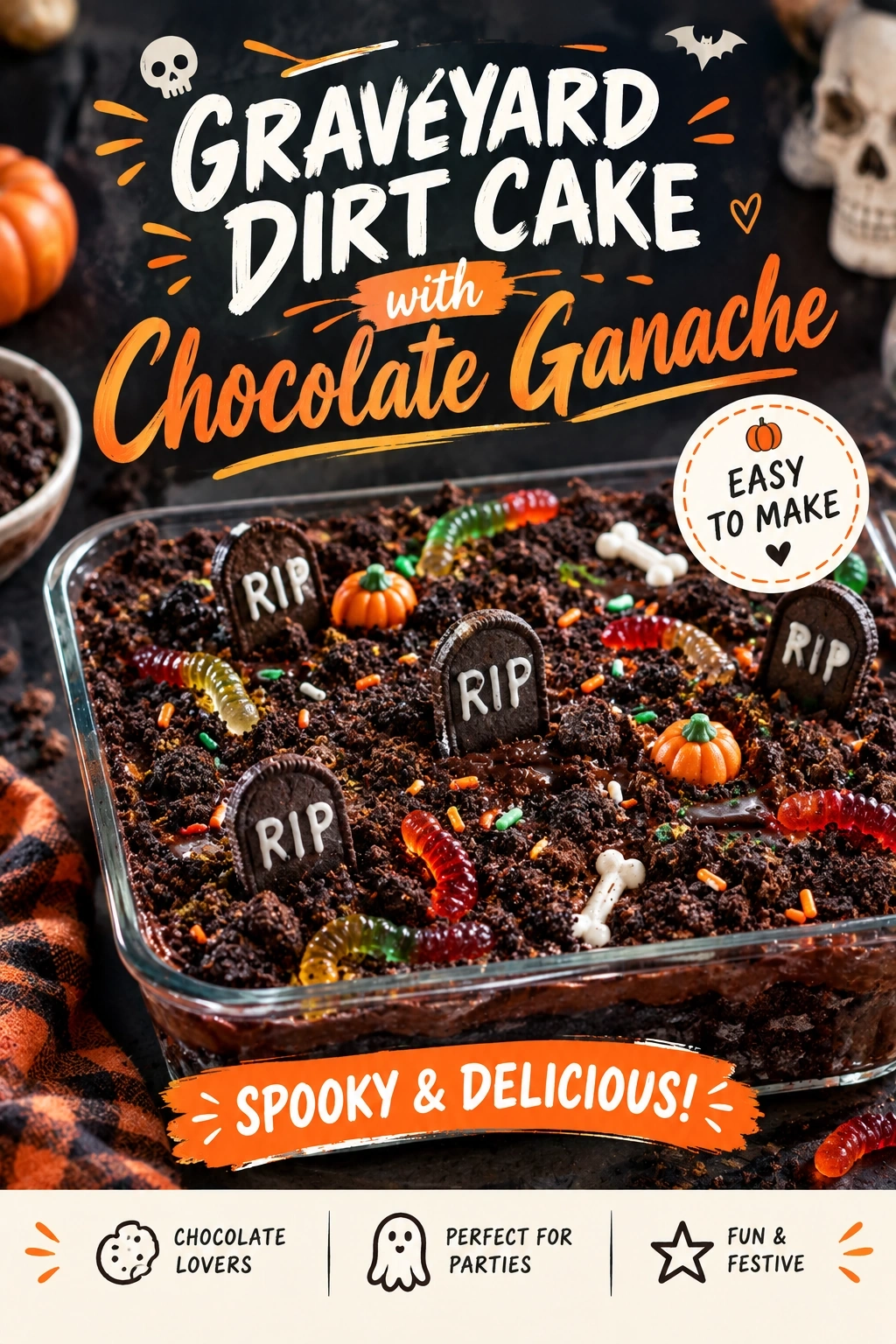 Graveyard Dirt Cake with Chocolate Ganache | Spooky Halloween Dessert Idea recipe