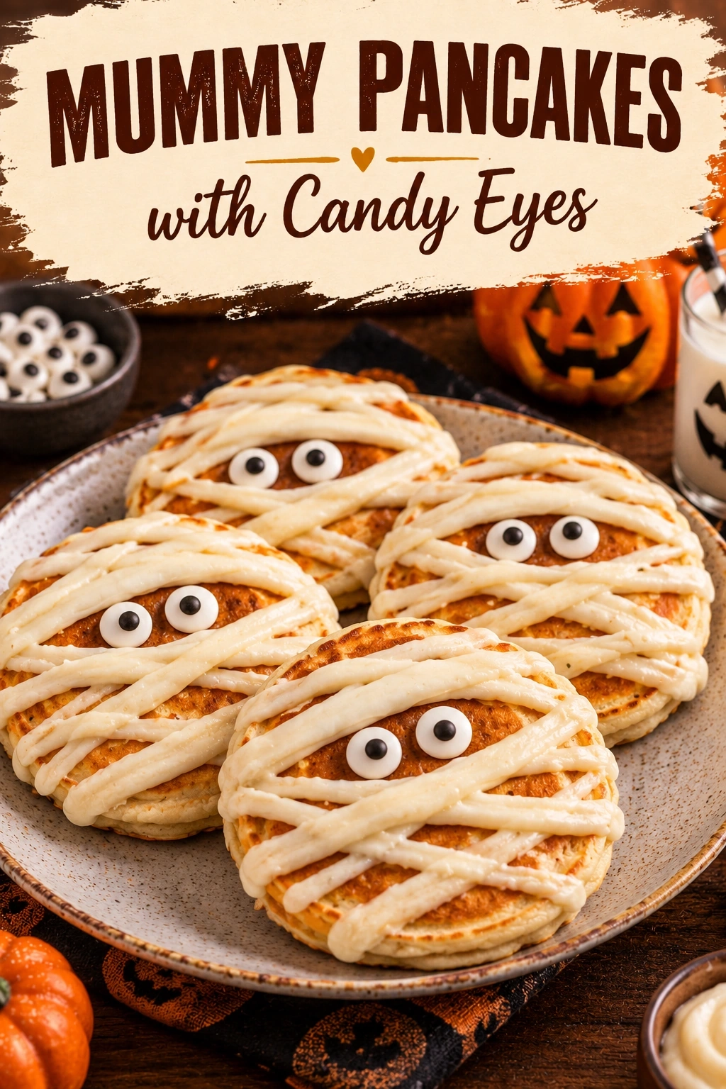 Mummy Pancakes with Candy Eyes: A Spooky Halloween Breakfast | Easy Kids Halloween Brunch recipe