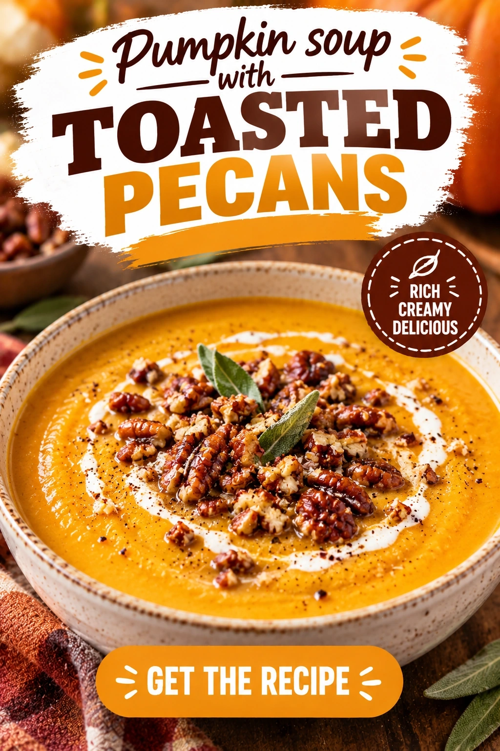 Creamy Pumpkin Soup with Toasted Pecans | Easy Healthy Autumn Soup Recipe recipe