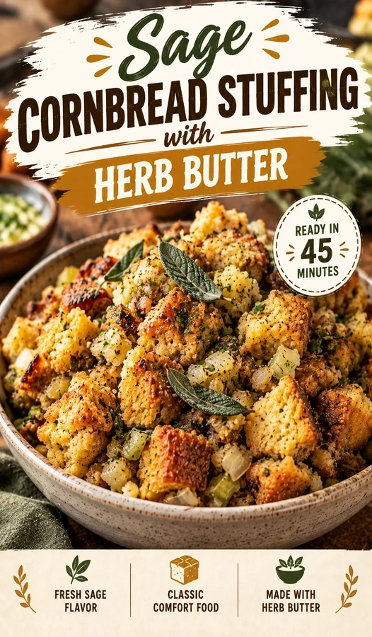 Sage Cornbread Stuffing with Herb Butter | Easy Thanksgiving Side Dish Recipe recipe