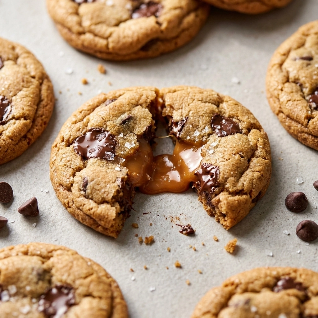 Gooey Caramel Stuffed Chocolate Chip Cookies | Best Soft Baked Dessert Recipe recipe