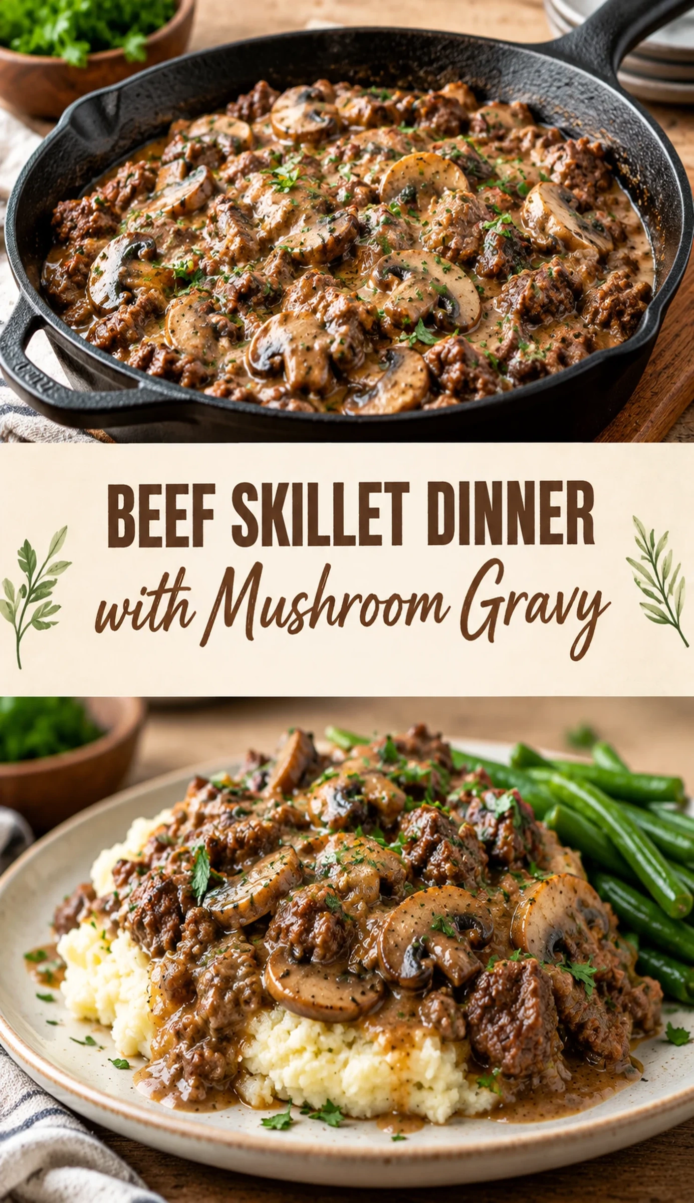 Beef Skillet Dinner with Mushroom Gravy | Easy One Pan Comfort Food Recipe recipe