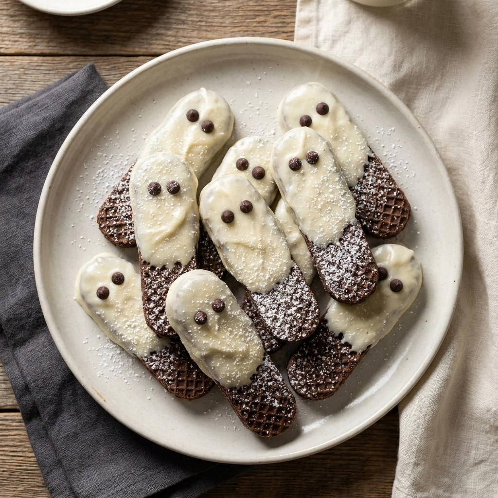 Spooky Chocolate Dipped Ghost Wafers Recipe for Halloween | Easy Ghost Treats recipe