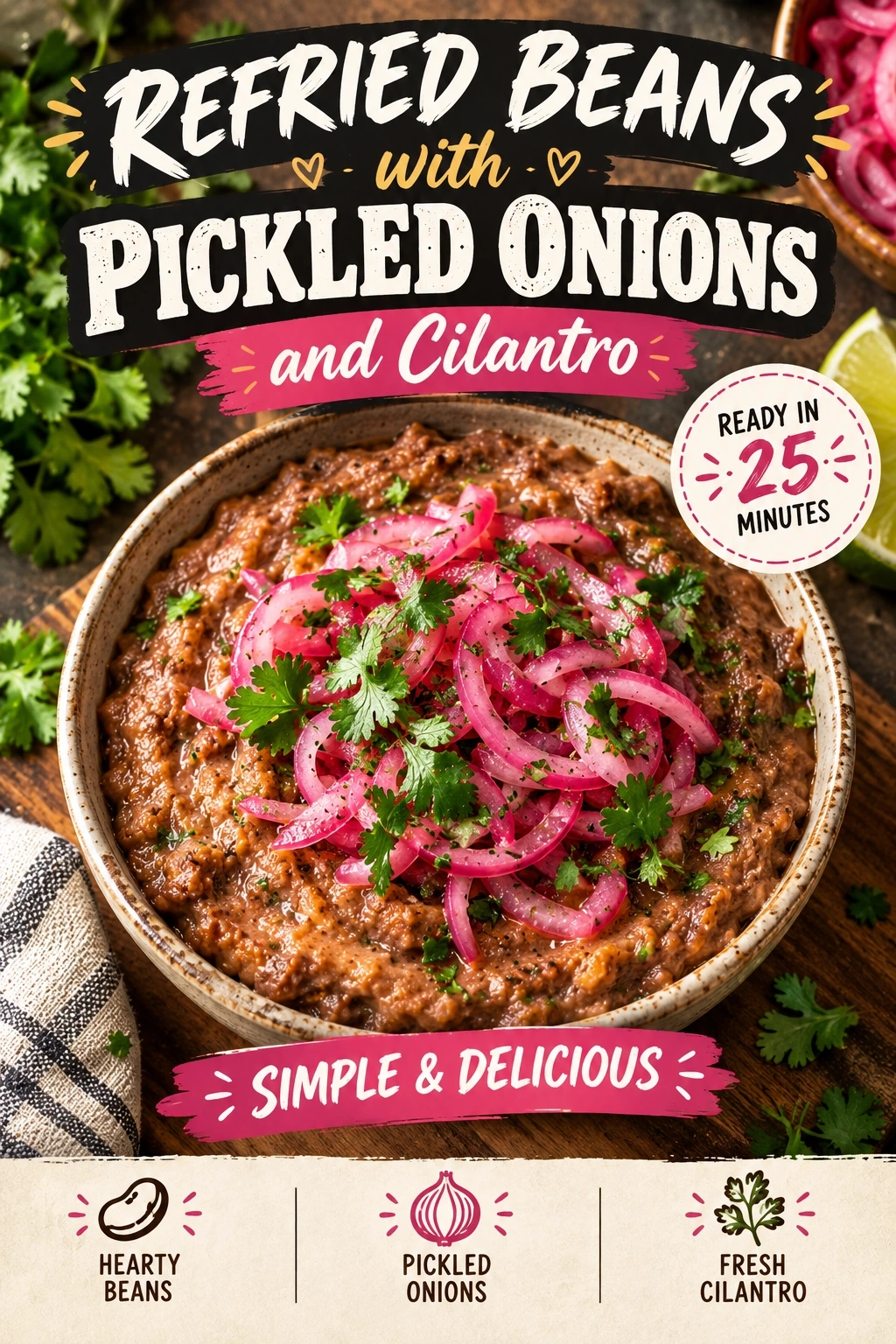Refried Beans with Pickled Onions and Cilantro | Easy Mexican Side Dish Recipe recipe
