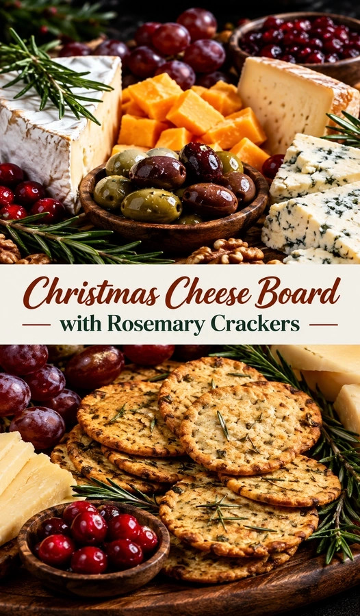 Christmas Cheese Board with Rosemary Crackers | Holiday Party Appetizer Platter recipe